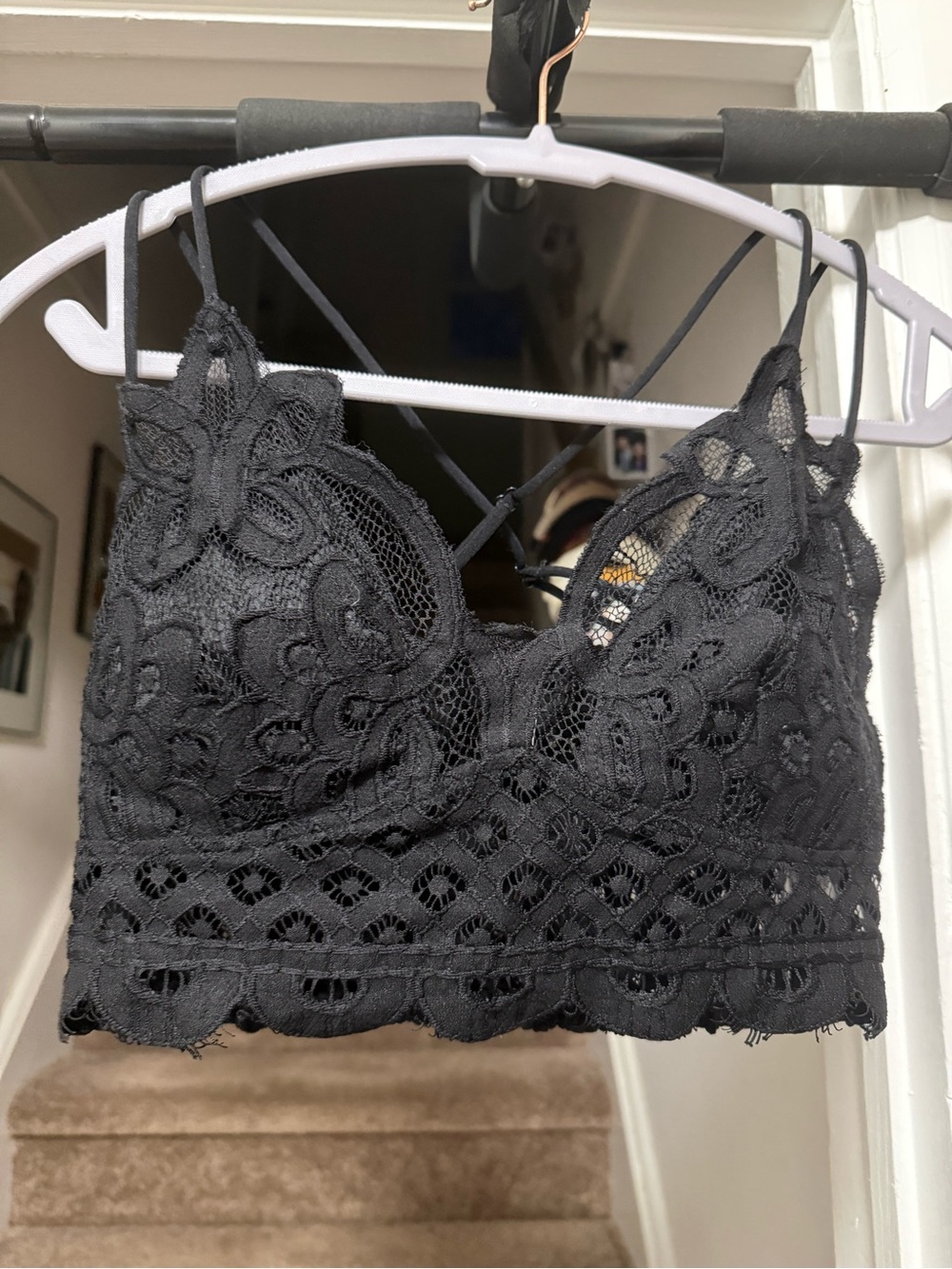 Zenana Black Lace Bralette with Floral Embroidery